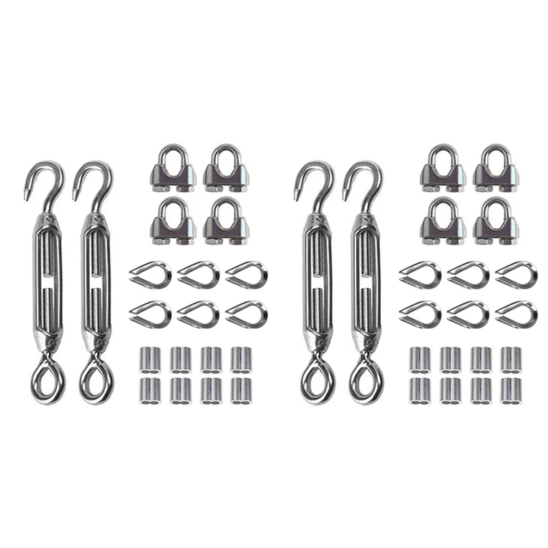 40Pcs Heavy Duty Wire Rope Tension Kits Turnbuckle 1/8 Inch Wire Rope Cable Clip/Clamp Thimble Wire Rope Aluminum Sleeve