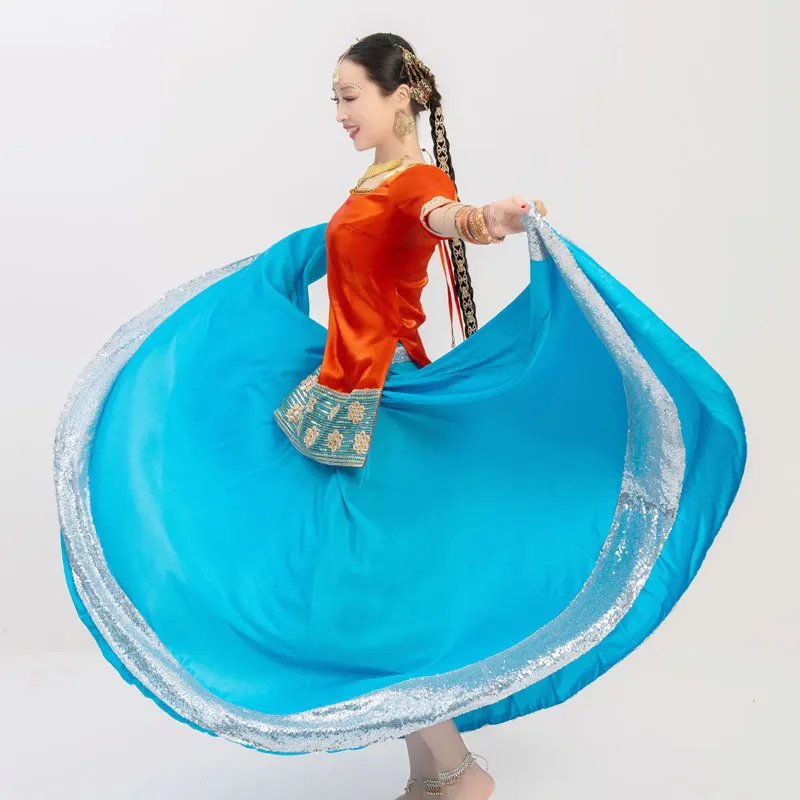 customized Indian belly dance costumes women's Bollywood gold border big swing skirt with edge covering Kurta Sariana versatile