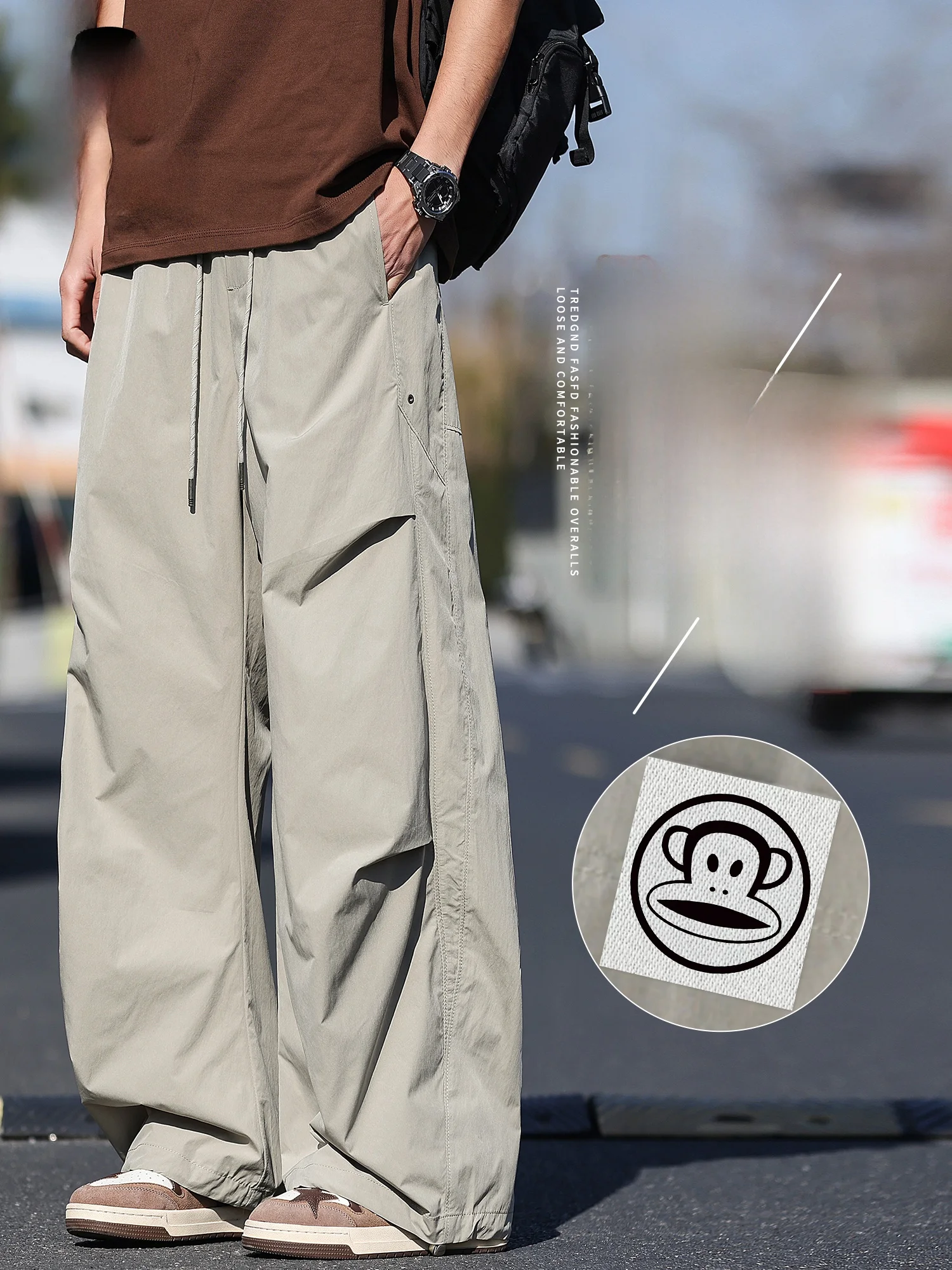 

Loose PaulFrank Monkey American Outdoor Sports Paratrooper Workwear Pants Men Spring Casual Wide Leg Long Trousers