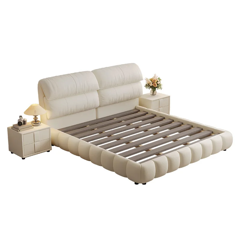 

Leather bed cream wind elephant ear leather modern minimalist soft bag master bedroom double