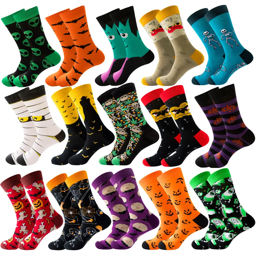 Autumn And Winter New Trendy Socks Halloween Men's Socks Skeleton Alien Women's Socks Pumpkin Socks Monster Socks Bat