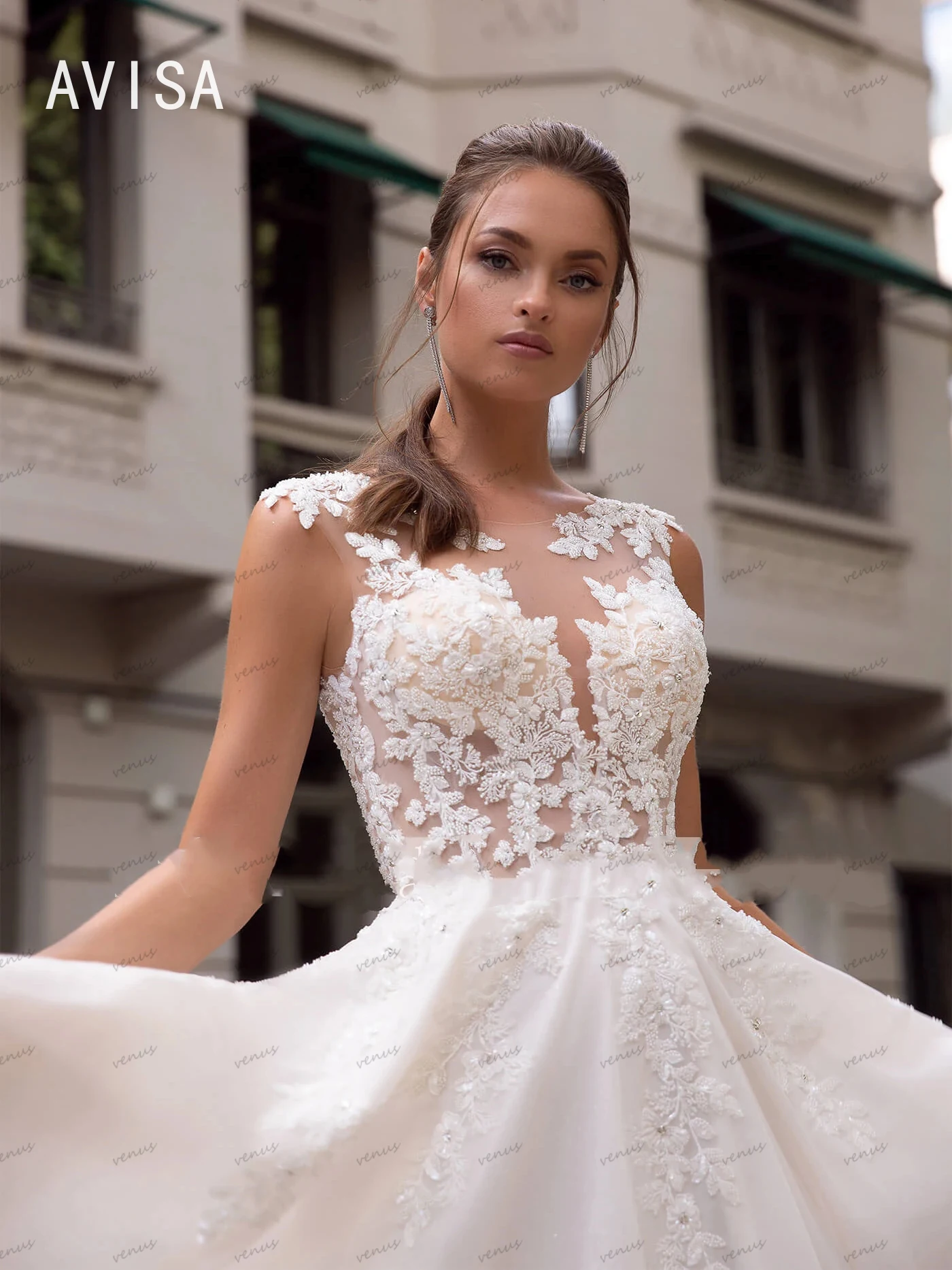 Vestido De Novia bohemio con cuello en V, traje elegante con botones, apliques De encaje, línea A, sin mangas, para fiesta