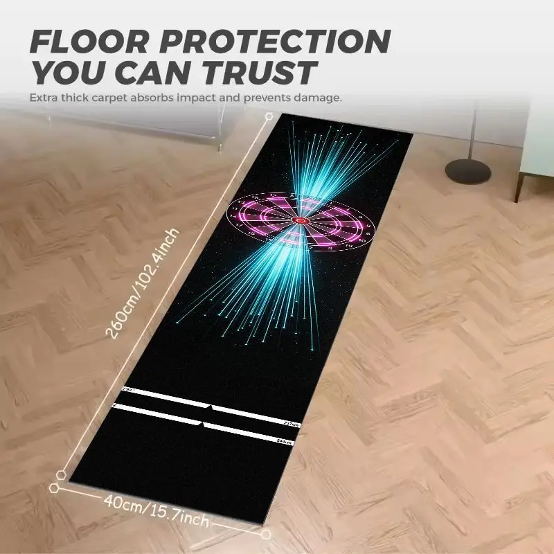 VIKAMA Trendy Neon Print Dart Throw Mat Anti Scratch Foldable Decor Carpet For Dartboard Apartment Gaming Room Party Use