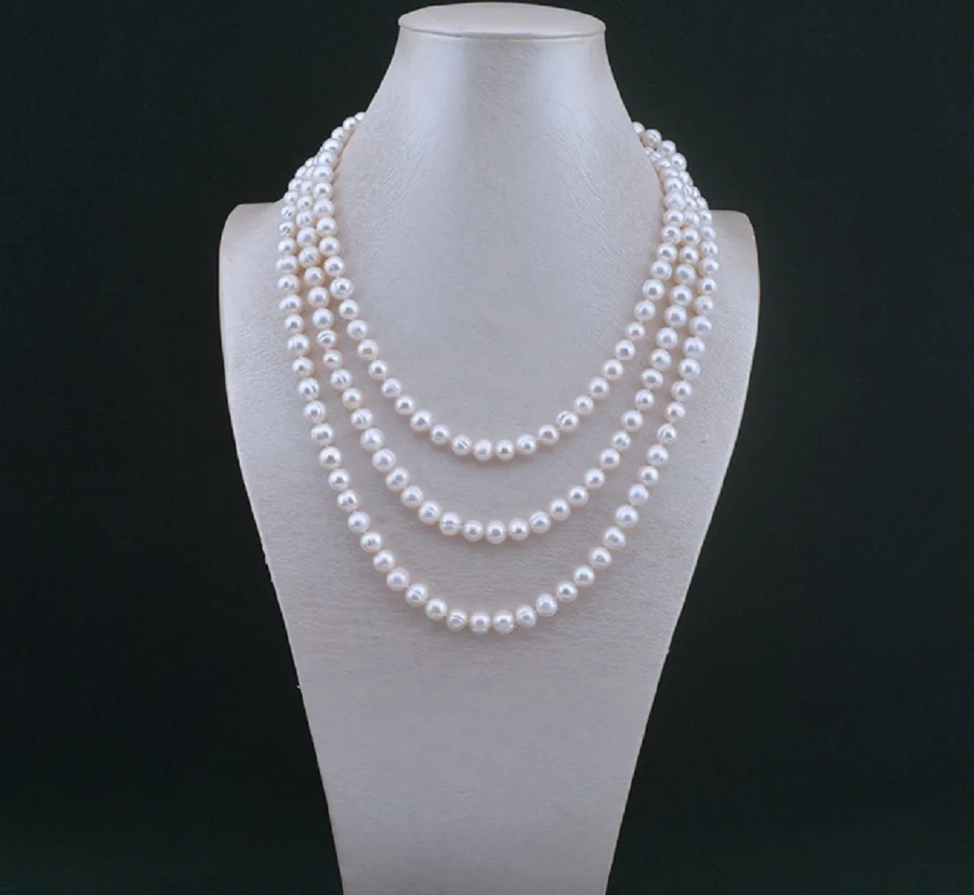 53inch gorgeous AAA 9-10mm circular South China Sea white pearl necklace 14K gold