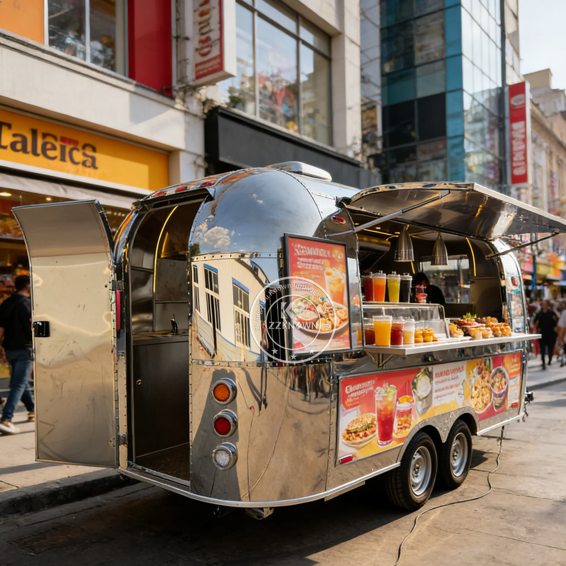 Remolque de Comida Móvil Comercial para Panadería de Donuts, Remolque de Catering para Hamburguesas, Camión de Comida Ambulante con Cocina de Acero Inoxidable