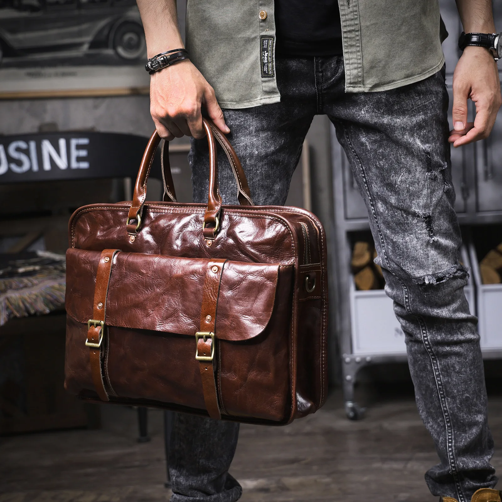 

Мужской портфель из натуральной кожи, сумка-мессенджер, 15-дюймовая сумка для ноутбука, первый слой, сумка на плечо из воловьей кожи, деловые компьютерные сумки