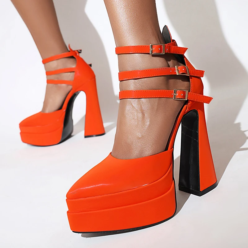 Ladies Double Waterproof Platform High Heels Pumps For Women Luxury Designer Sexy Pointed Toe Summer Party Chunky Shoes