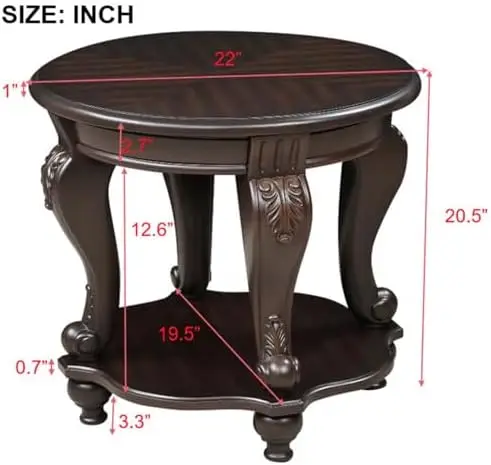 Espresso Solid Wood Round Side Table with Shelf, 22' W x 19.5' D x 20.5' H