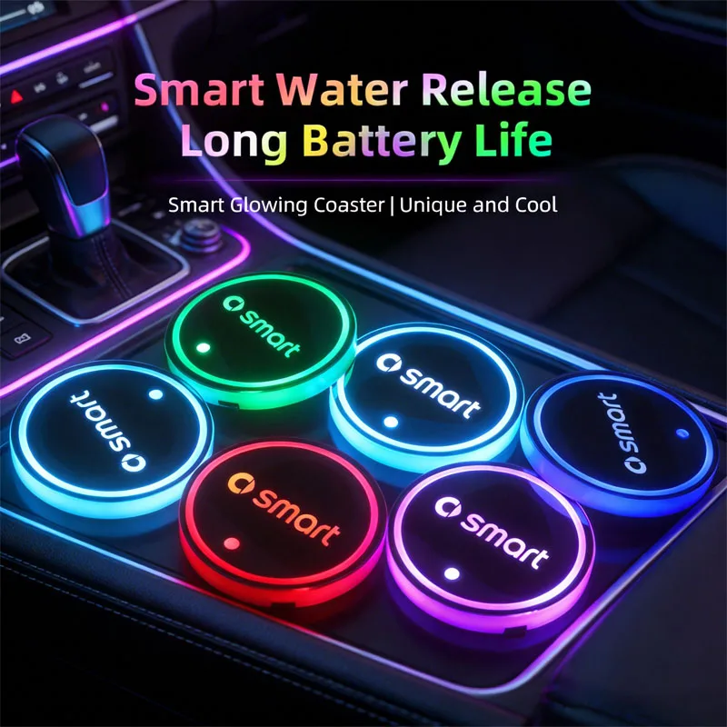 

2Pcs LED Car Cup Holder Coaster 7 Colors RGB Light-Up Cup Pad For Smart Fortwo 451 450 453 EQ Forfour Roadster Forjeremy Coupe