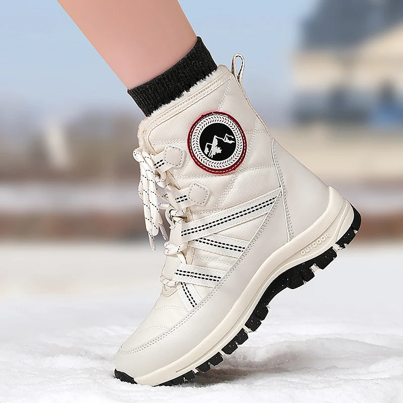2024 Winter New Women Boots Comfortable Thermal Snow Boots Cross Tie Straps Fashion Outdoor Boots Wear-Resisting Hiking Shoes image 3
