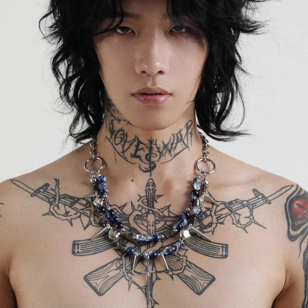 

Punk Grunge Rock Rivet Chain Necklace Cool Fashion Big Cross Necklace Goth Aesthetic Charm Jewelry Hip Hop Y2K Accessories