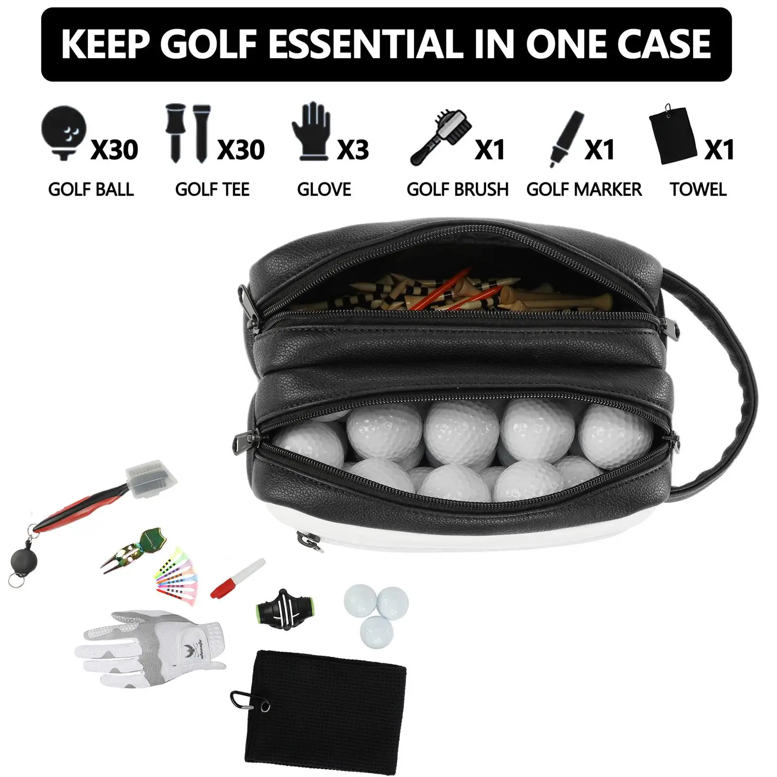 Golf Ball Organizer Pouch Zip Storage Handbag Golf Boston Bag for Outdoor Practice Supplies