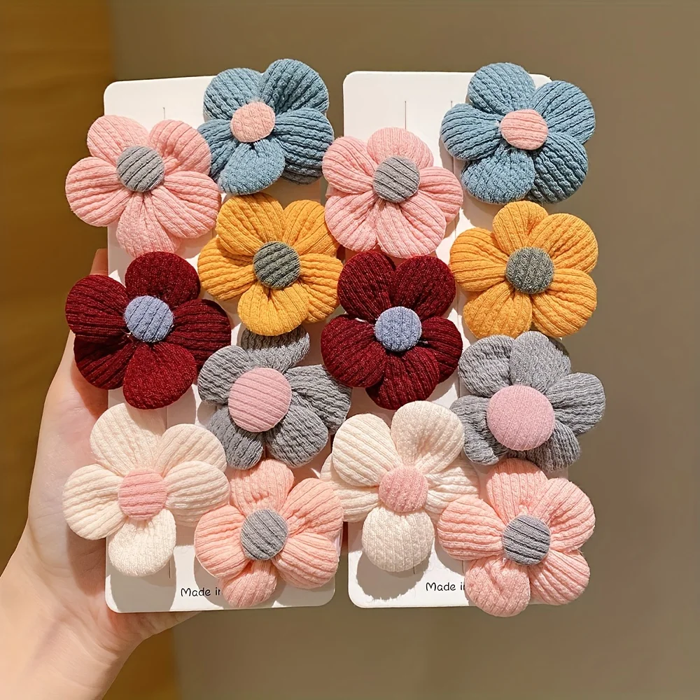 14 pieces of girls\' woolen flower hair ties that do not hurt hair little girls\' hair ties,高弹力发绳, versatile f