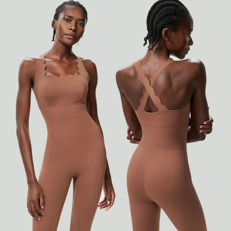 FUBEIKE Small Wave Beauty Back Yoga Fitness One-Piece Women's Plus Size Tight Super Stretch Sportswear Running Vest Jumpsuit