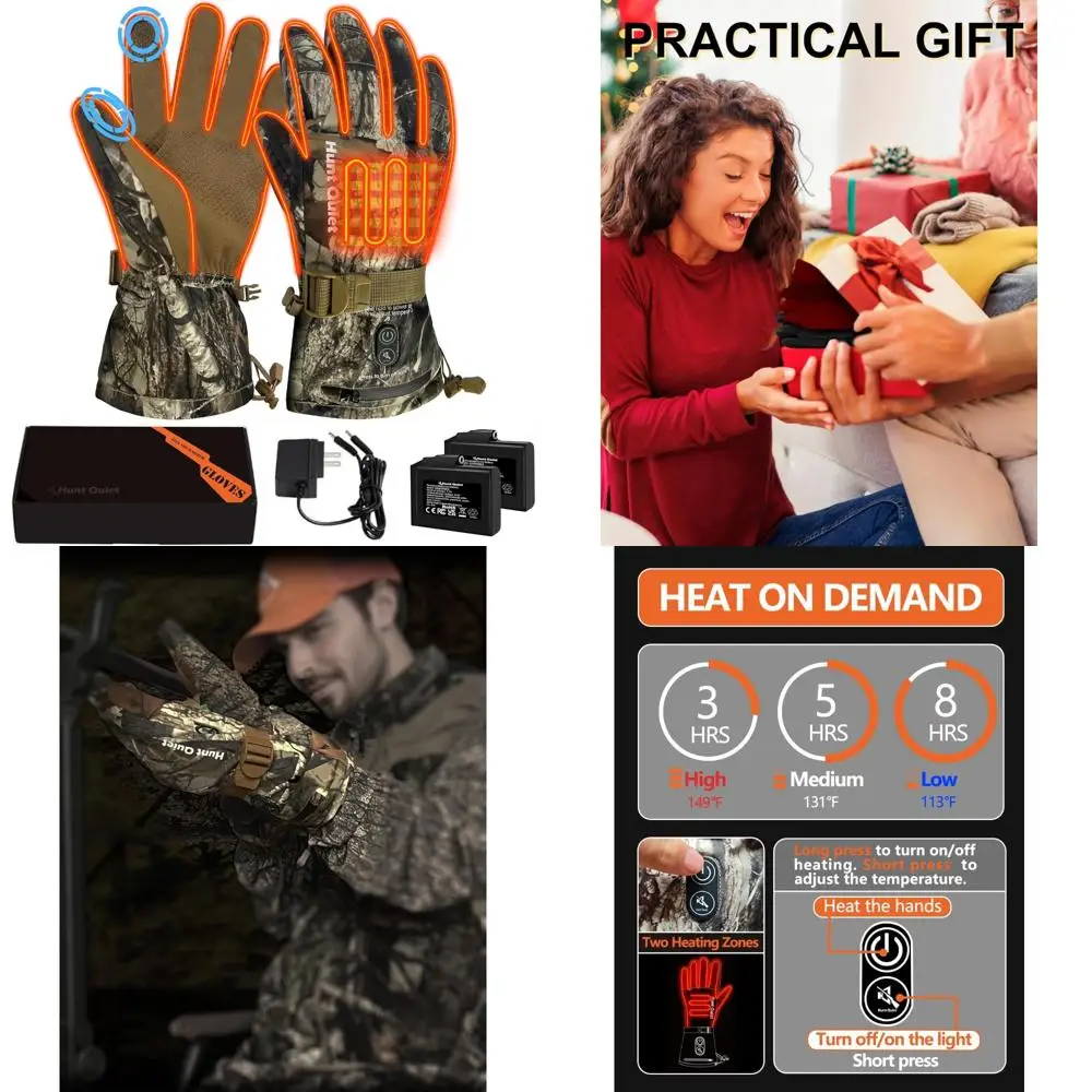 

Waterproof Heated Hunting Gloves 7.4V, Dual Battery Packs, Fleece Lined, Camouflage Design for Men & Women, Sizes M-XXL