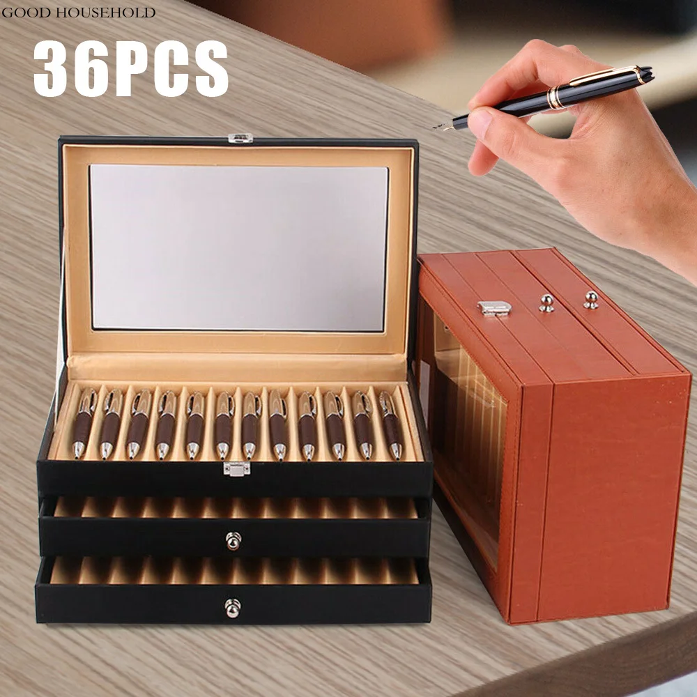 Imagem -02 - Leather Fountain Pen Storage Display Case 36 Slots Capacidade Drawer tipo Flanela Organizer Box Presente de Luxo para Família e Amigos