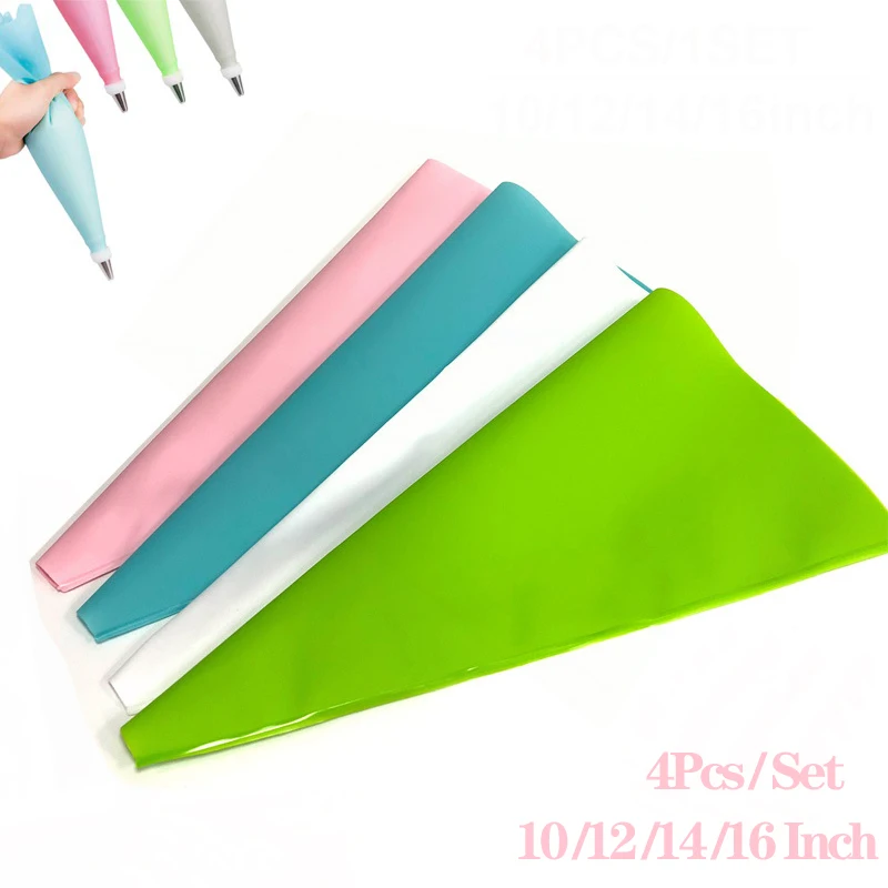 

4Pcs Pastry Bag Reusable Piping Bag Confectionery Equipment Silk Flower Pastry Sleeves Cake Decorating Tools 10/12/14/16Inch