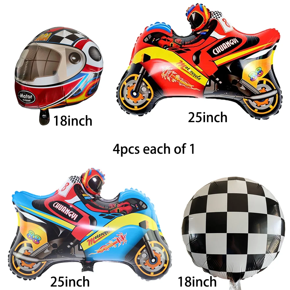 4Pcs Race Car Wheels Birthday Party Supplies Boys Bike Bicycle Motorcycle Helmet  Foil Balloons Truck Theme Decor