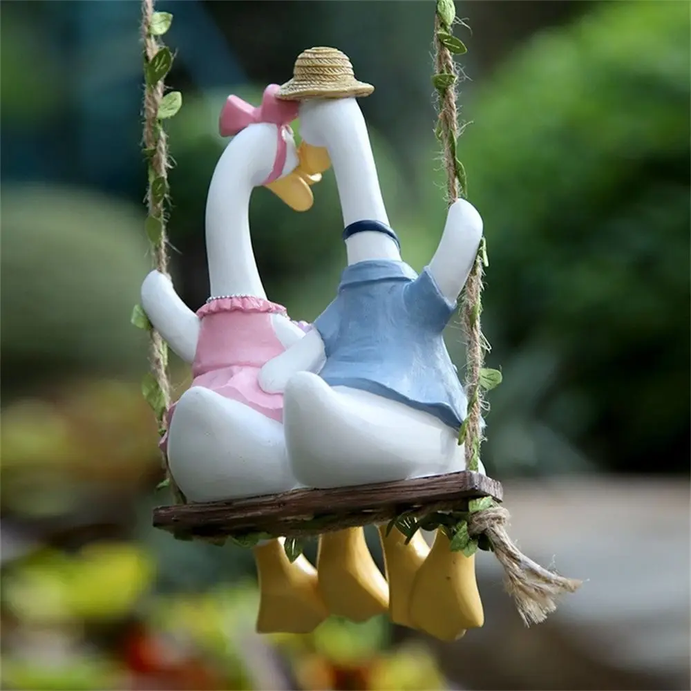 Fashion Couple Duck Swing Garden Statues Goose Lovers Resin Sculpture Ducks Figurine For Home Office