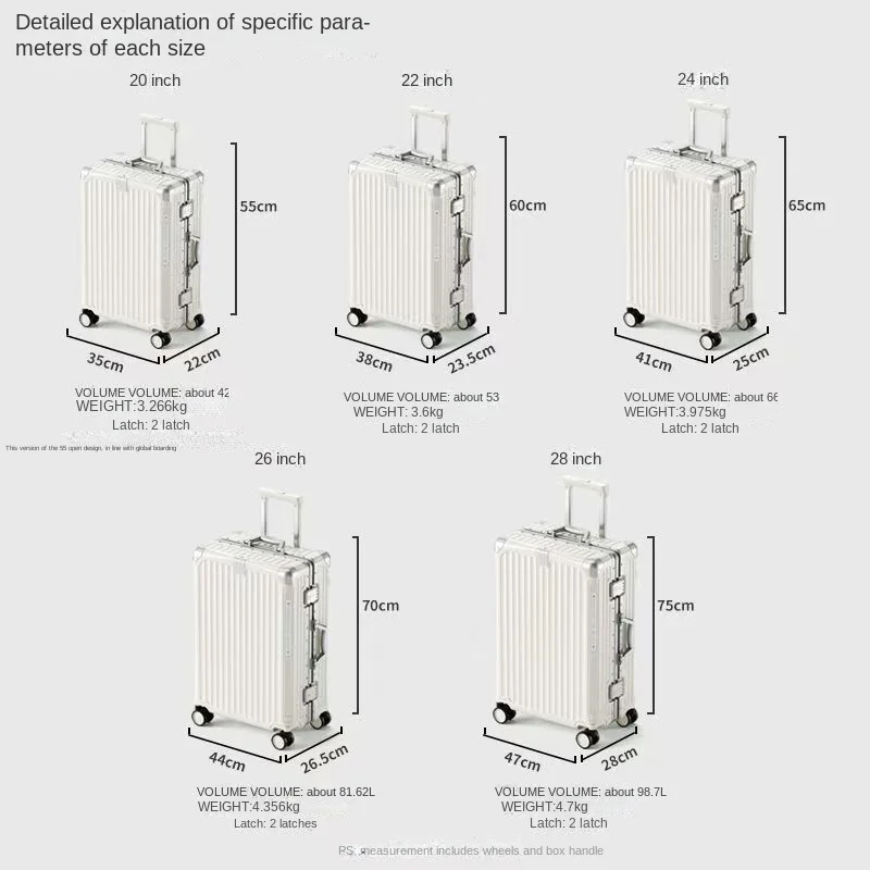 20/22/24/26/28 equipaje nuevo multifuncional caja de embarque con contraseña para estudiantes marco de aluminio maleta de gran tamaño con ruedas