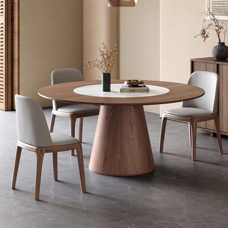 

Solid wood round dining table with turntable modern simple household round table ash wood dining