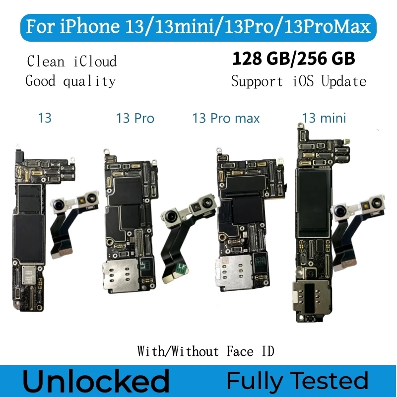 Unlocked NO ICloud Motherboard For iPhone 13 Pro Max 13 Mini 13 Pro Logic Board Support Update With/Without Face ID Mainboard