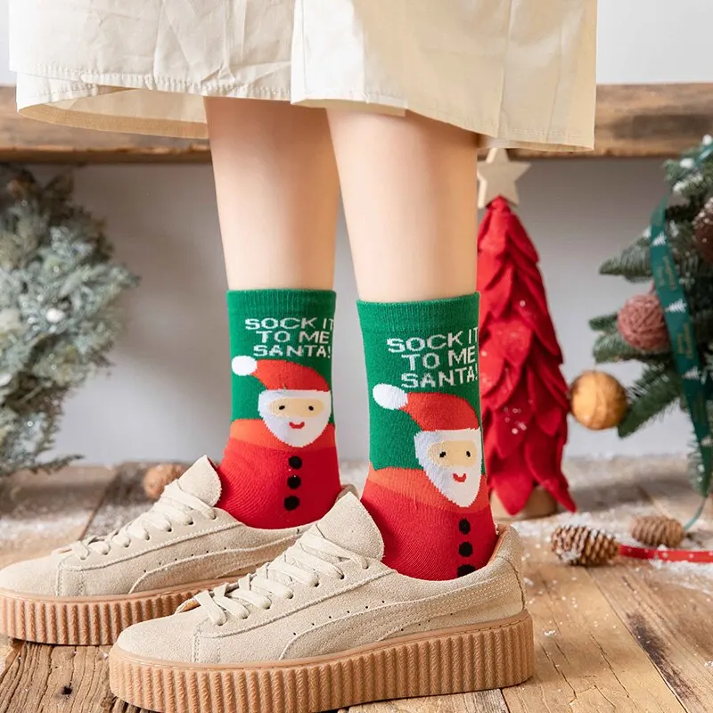 3Pairs Woman Christmas Socks Funny Xmas Santa Claus Tree Snowflake Elk Snow Cotton Tube Crew Happy Sock New Year Funny Sokken