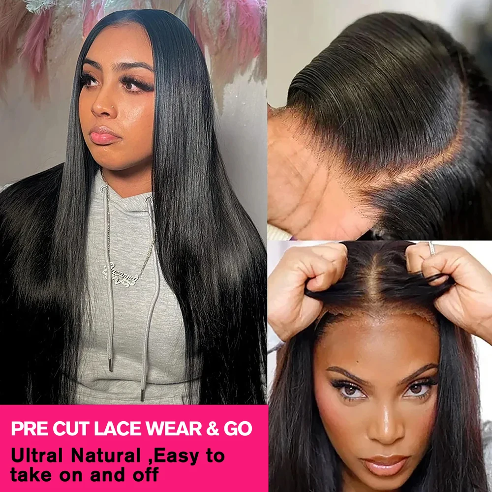 Straight Glueless Wig Lace Front Human Hair Ready To Wear And Go Preplucked For Women 36Inch Brazilian 13x6 Hd Lace Frontal Wigs