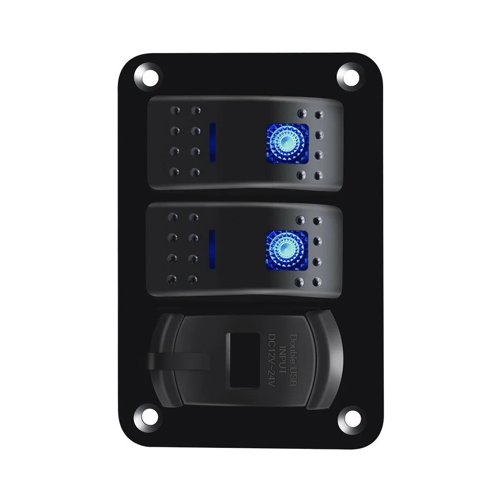 Blue LED 2+1 3 Gang Switch Panel for 12V 24V Vehicles For Cars Boats RVs Trucks with Digital Voltage Display and Dual Fast USB