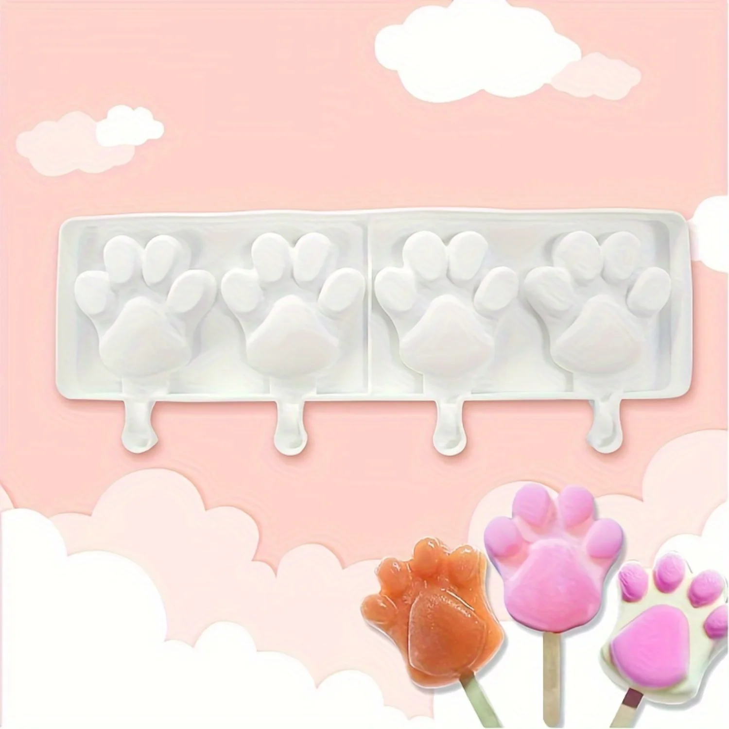 1pc, Adorable Silicone Bear Claw Popsicle Mold - 4-Cavity Heart-Shaped Ice Cream Cake Baking DIY Mold with Love Design - Soft, F