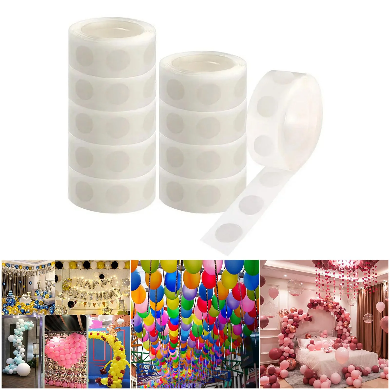 100Pcs Balloon Glue Dots Double Sided Ceiling Adhesive Sticky Dot Tapes Points for Birthdays Wedding Christmas Parties, 1 Roll