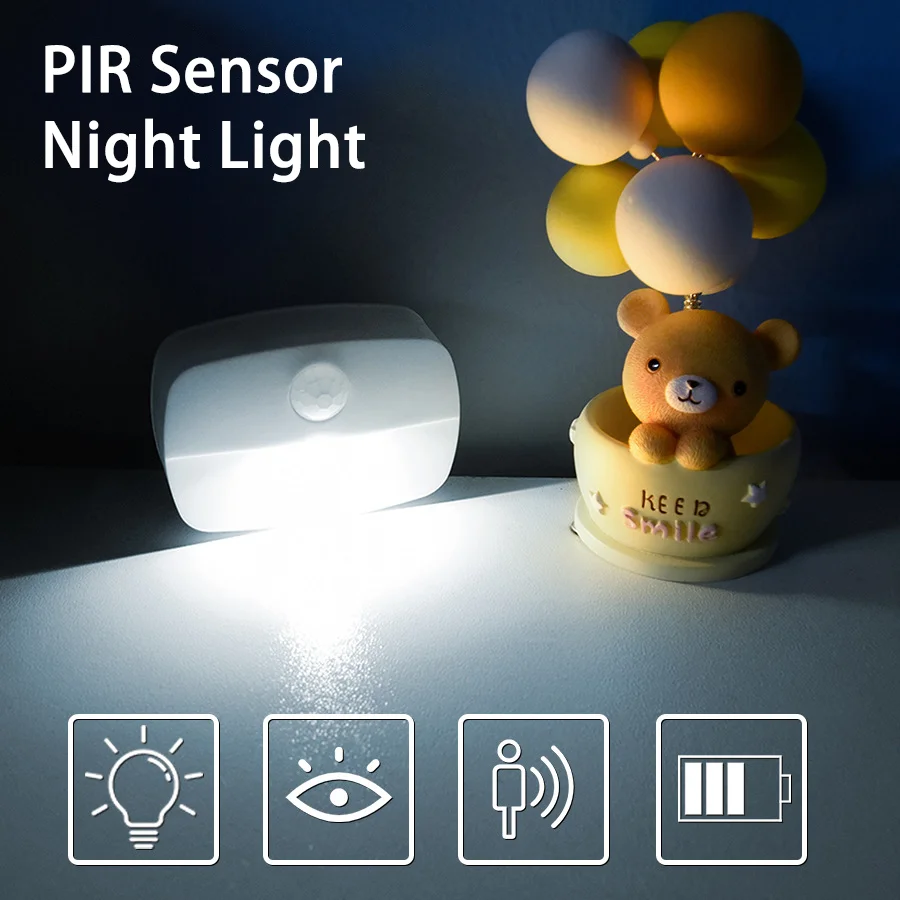 1 3 6 Pack PIR Wireless Night Light Motion Sensor Battery Operated Stick on Mini LED for Closet Under Cabinet Stairs Hallway
