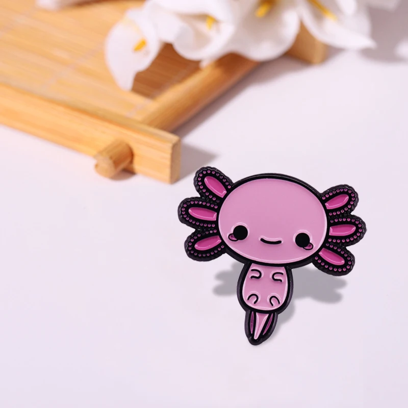 Axolotl Hexagon Enamel Pins Custom Cute Pink Kawaii Animal Brooches Lapel Badges Cartoon Jewelry Gift for Kids Friends