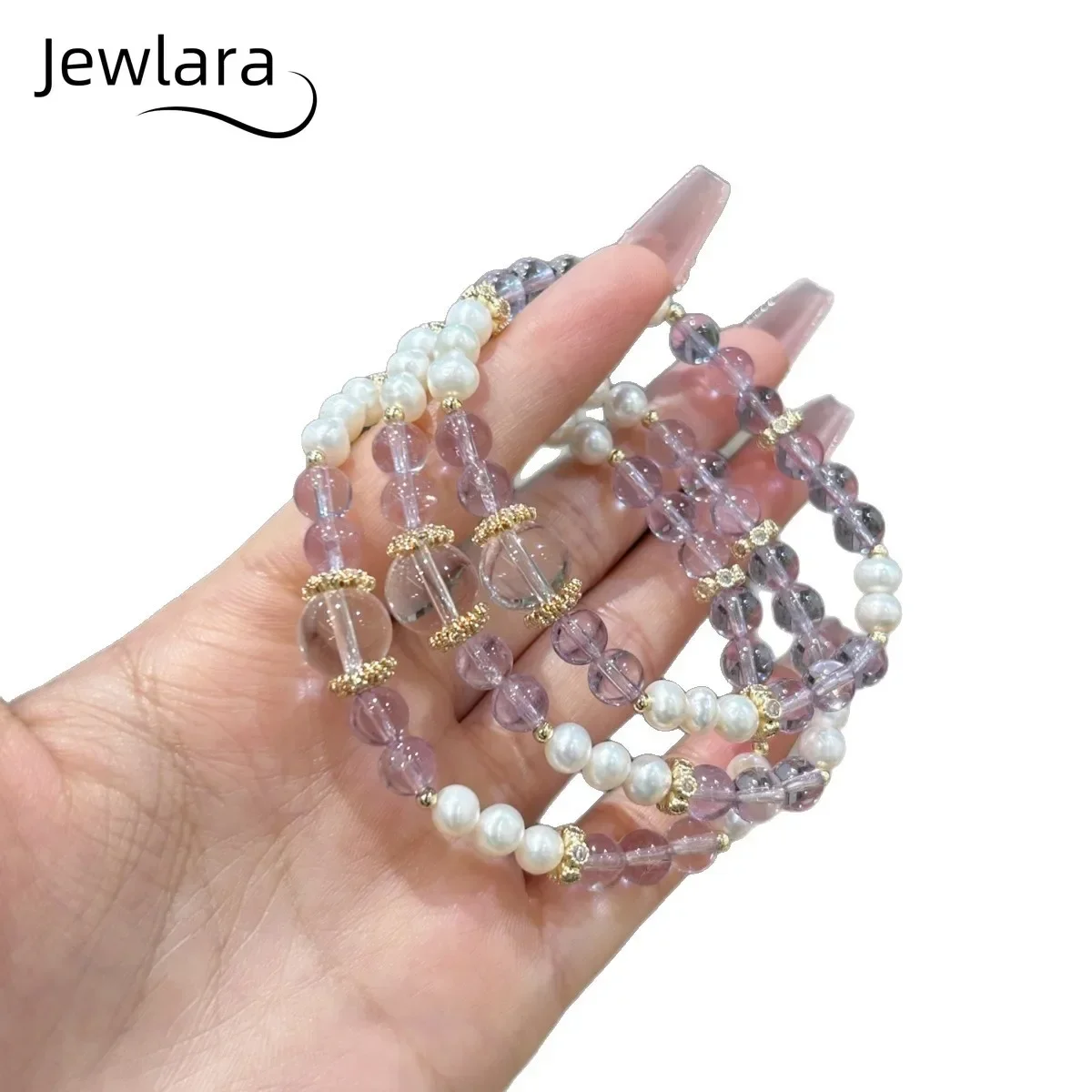 JEWLARA Jewelry Natural Amethyst White Crystal Pearl Light Luxury Niche Versatile Design Bracelet