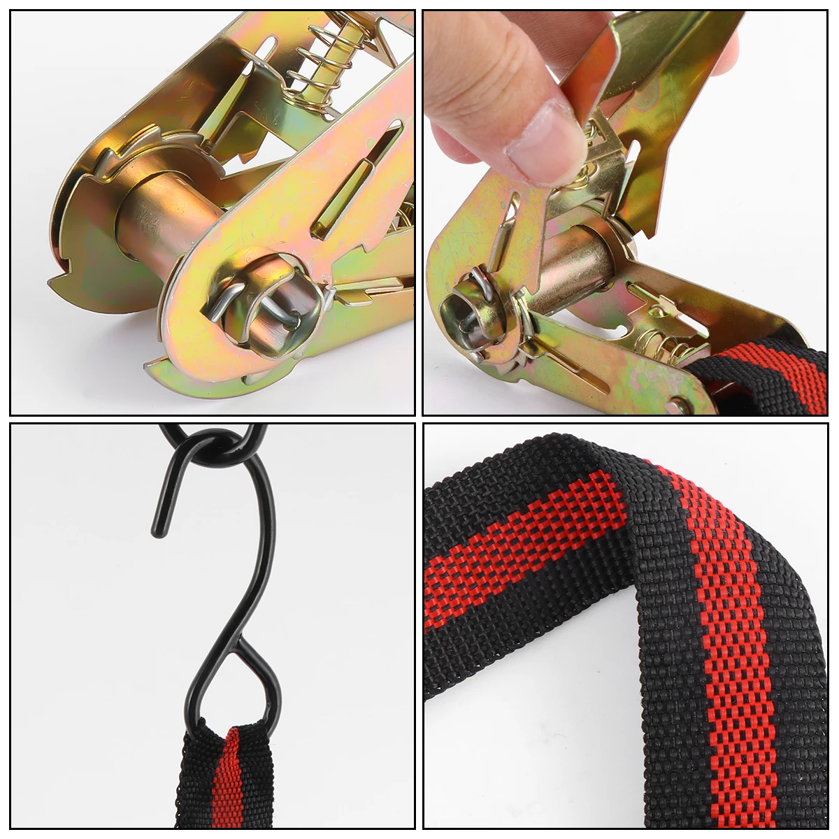 

4pc Ratchet Tie Down Strap Heavy Duty Webbing Lashing Straps Hooks Strong Metal Buckle Polyester Material Long Service Life
