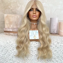 AIMEYA Long Blonde Wigs for Black Women Body Wave Synthetic Lace Front Wig Heat Resistant Fiber Cosplay Party Wig Daily Wear