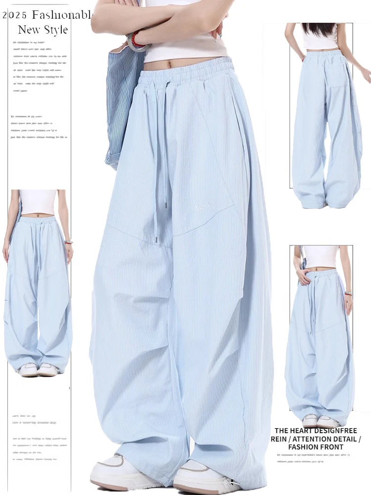 Plones de Trabajo de Paracaidista a Rayas Retro Americanos para Mujer, Plones Casus de Pierna Ancha y Corte Recto ...