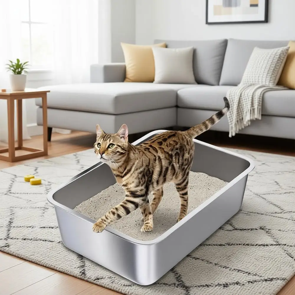 

Большой металлический лоток для кошек, легко чистится, не прилипает, без запаха.