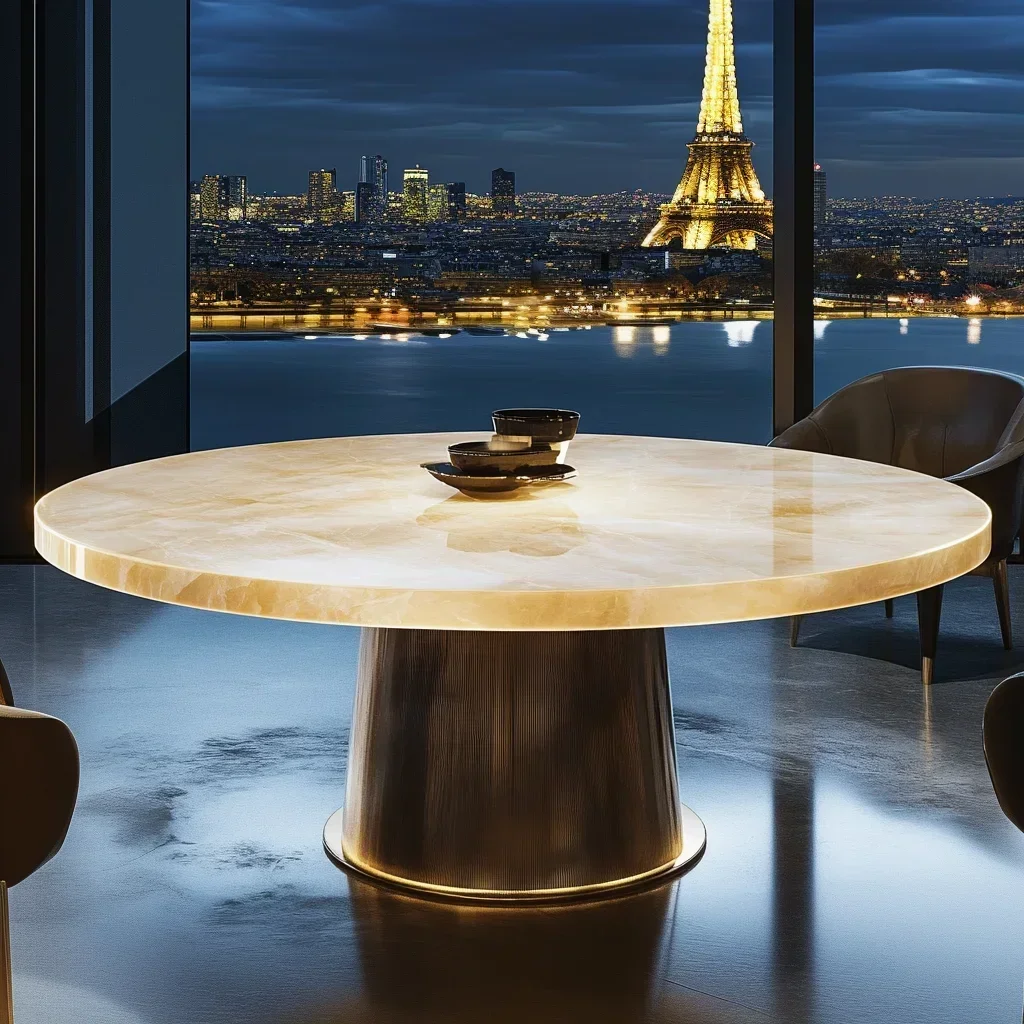 GRound luminous jade luxury stone dining table modern villa light luxury high-end home