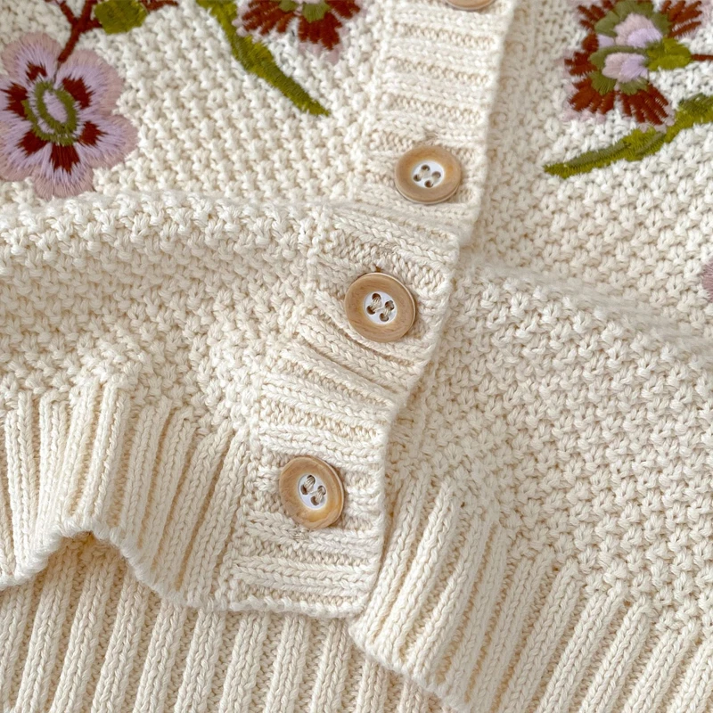 New autumn baby clothing, 0-3 year old girls, large flower embroidered cardigan, versatile all cotton long sleeved cardigan jack