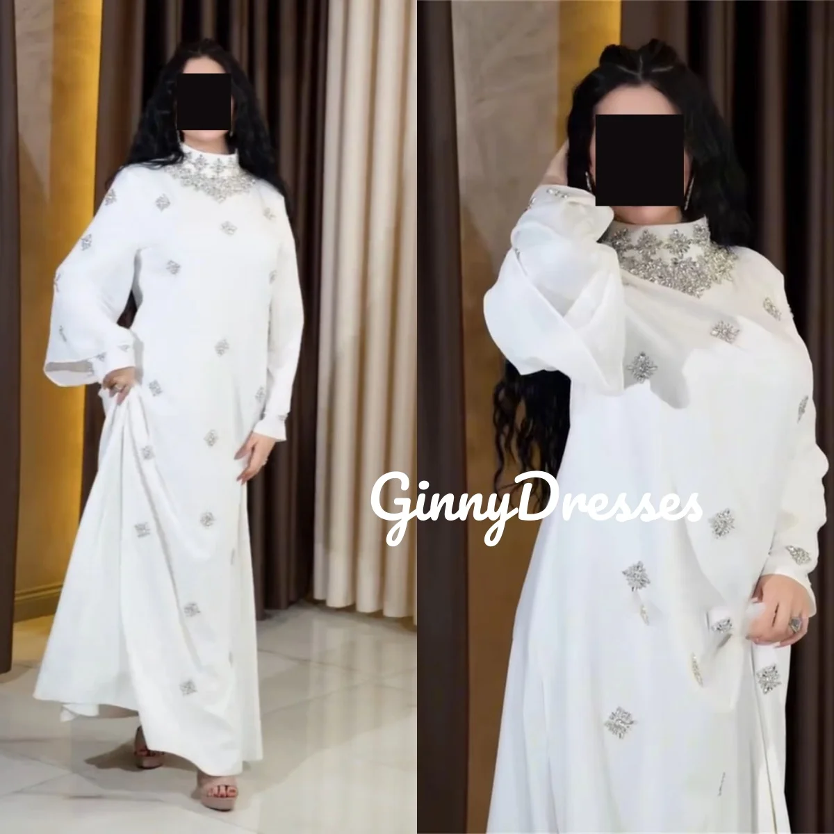 

Women'S Evening Dresses Customize Scoop Neckline Column Formal Occasion Dresses Zipper Up Long Sleeves Beadings Ruffle Floor-Len