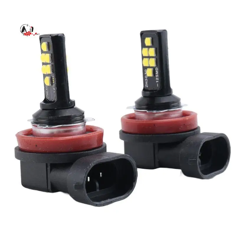 A10E-2Pcs Car Highlight Fog Light H8/H11 3030 12Smd Cold White Decoding Flash Led Anti-Fog Lamp
