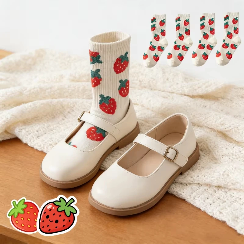 1/2Pairs New Strawberry Sweet Kawaii Women Socks Girls Cute Middle Tube Socks Harajuku Funny Casual Socks Birthday Festival Gift