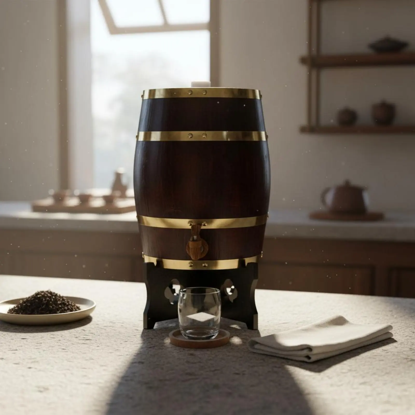 Wooden Vino Barrel Dispenser Food-Safe Liner Oak Style Drink Dispenser Distilled Beverage Barrel with Spigot for Restaurant