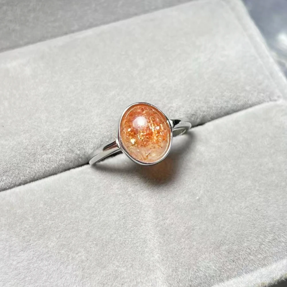 

925 sterling silver 8x10mm AKAC natural golden sunstone adjustable ring