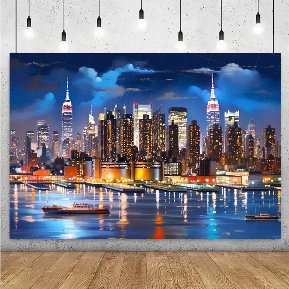 Ночной вид, высотное здание, фон, баннер, Нью-Йорк, город, фон для фотосъемки, украшение для вечеринки, реквизит для фотосессии
