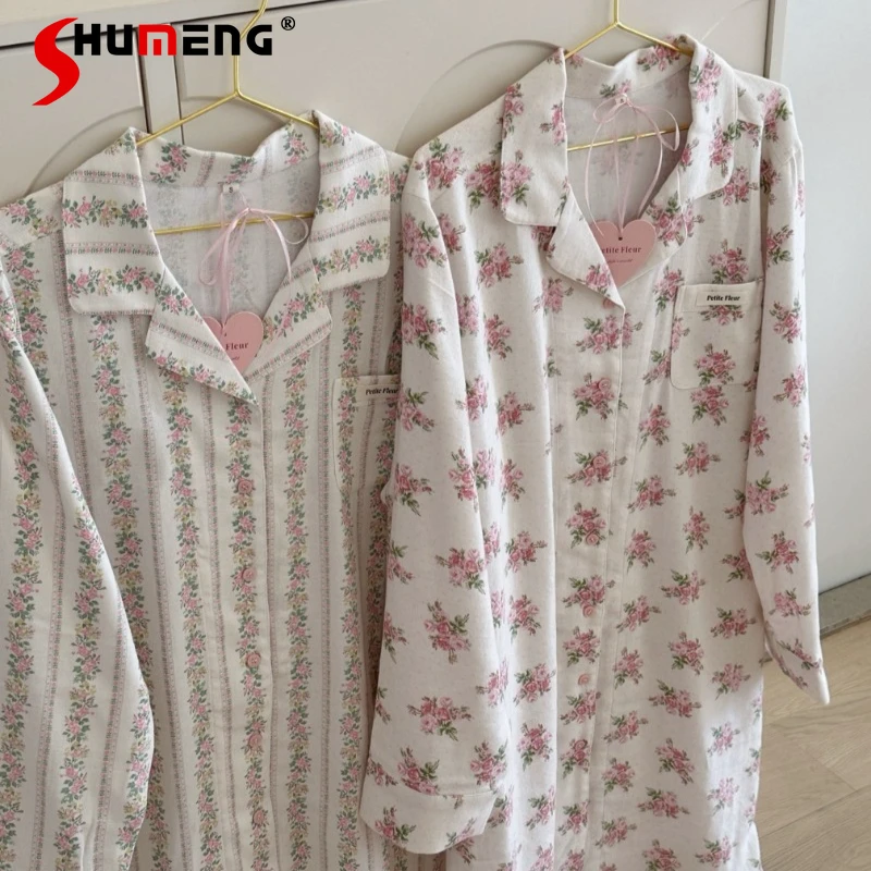 

Original Design Autumn Winter New Sleepshirts Female Brushed Floral Nightdress Women's Japanese Style Sweet Loungewear