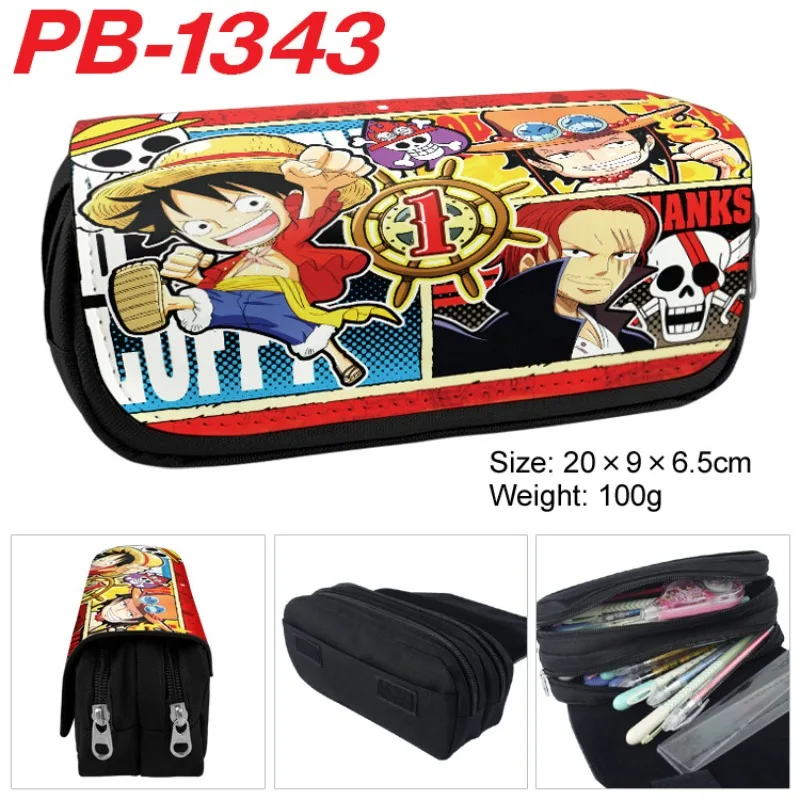 One Piece Luffy Pencil Bag Anime Double Layer Large Capacity Stationery Storage Bags Student Pencil Case Boy Canvas Zipper Pouch