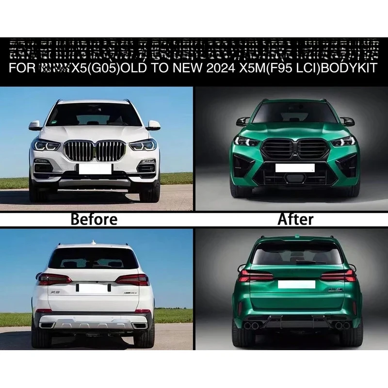 طقم هيكل رائج البيع لـ S X5 (G05 LCI) إلى X5M (F95 LCI) 2024 تجميل مع أغطية مصدات أمامية وخلفية مصدات أمامية