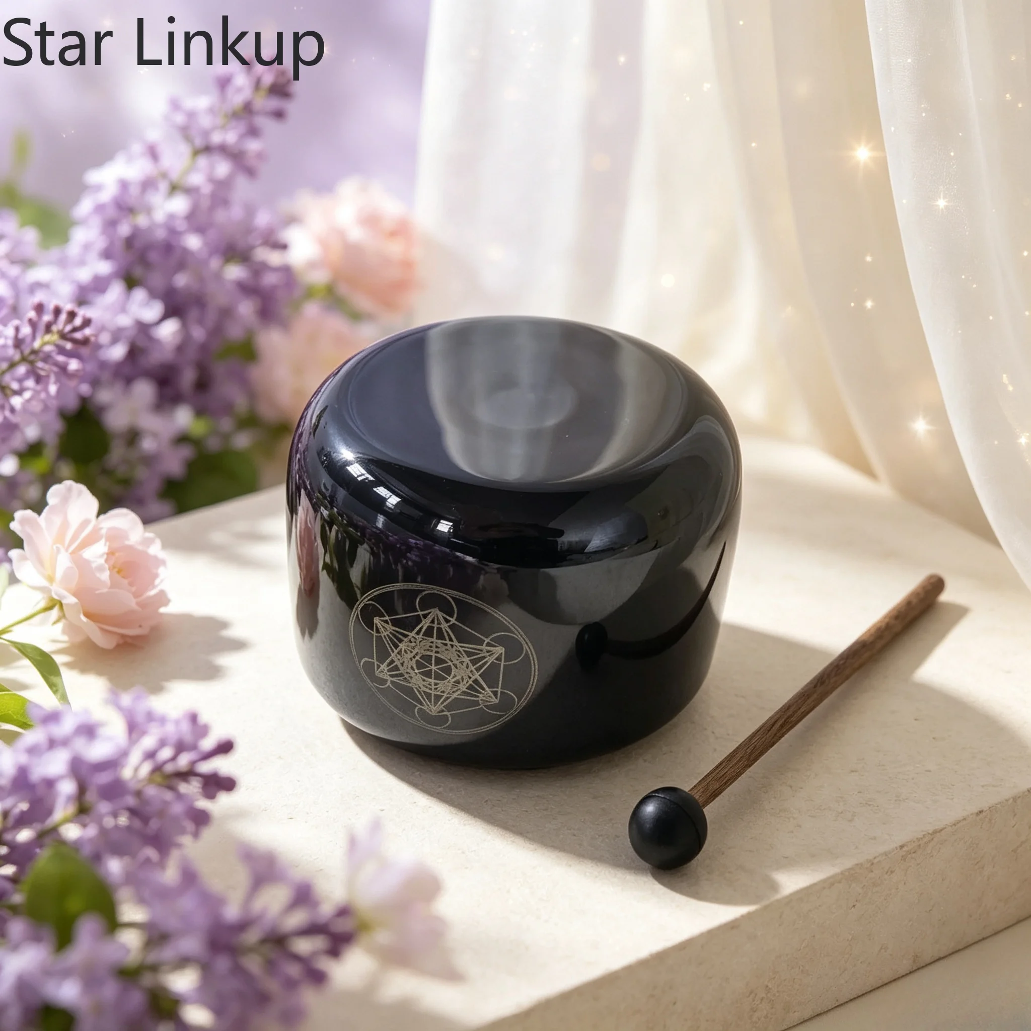 Star Linkup 5 Inch Quartz Resonance Bowl Tuned to 528Hz Healing Frequency, Exquisitely Carved Metatron Cube Pattern, Ideal Meditation Tool for Sound Therapy & Energy Restoration